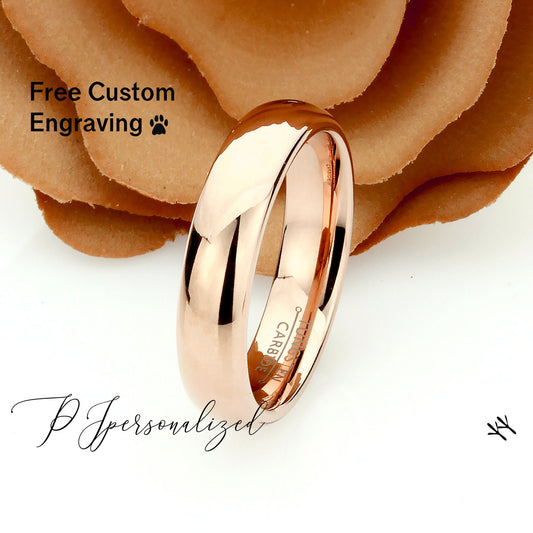 Tungsten Wedding Band Women, Tungsten Ring Women, Rose Gold,5mm Domed Ring Tungsten Carbide Ring,Tungsten Promise Ring