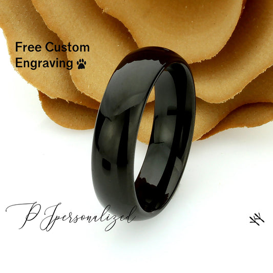 Hers Tungsten Wedding Band Women, 6mm, Black Domed, Black Tungsten Carbide Ring, Promise Ring For Couple