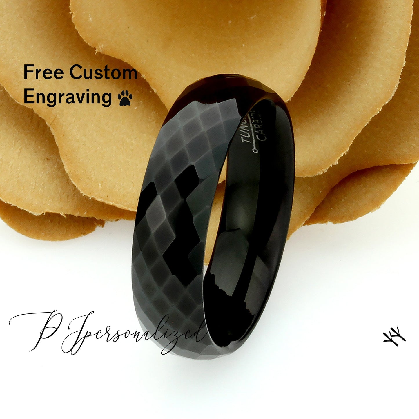 Tungsten Ring, Women's Tungsten Wedding Band, Women's Black Wedding Band, Black Tungsten Ring Band, Anniversary Ring, 6mm Faceted Ring