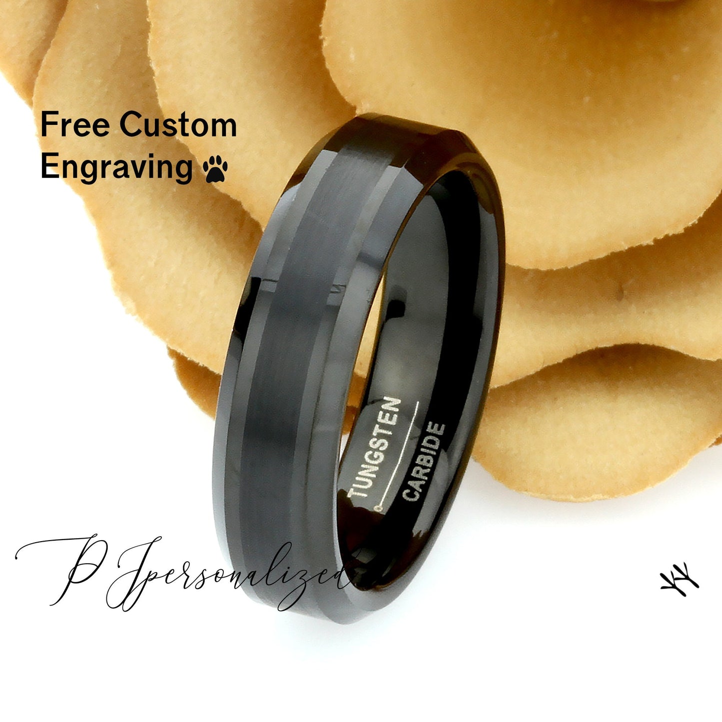 Tungsten Wedding Band Women, Tungsten Ring Women,  Black,6mm Matte Center,Black Tungsten Carbide Ring,Tungsten Promise Ring