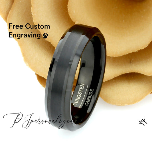 Tungsten Wedding Band Women, Tungsten Ring Women,  Black,6mm Matte Center,Black Tungsten Carbide Ring,Tungsten Promise Ring