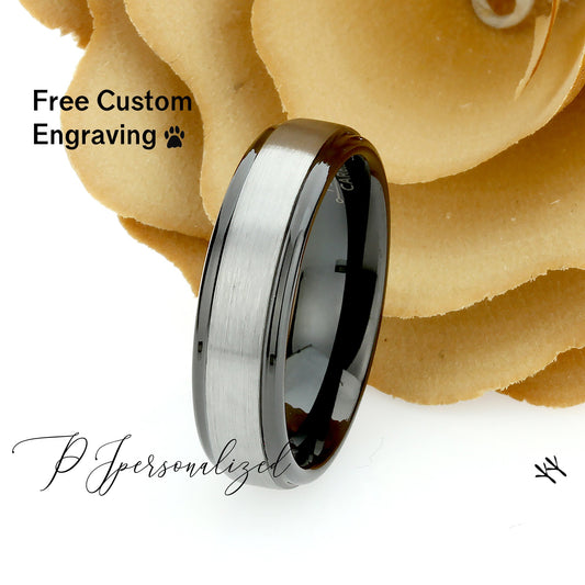 Tungsten Wedding Band Women, Tungsten Ring Women, Black,6mm Matte Gunmetal Center, Tungsten Carbide Ring,Tungsten Ring