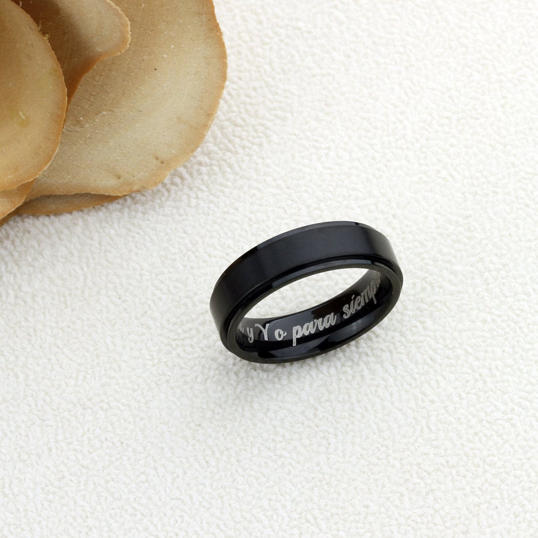 Promise Ring Titanium Wedding Band Ring Men Women Unisex 6mm Matte Center Black Ring Inside Engraving
