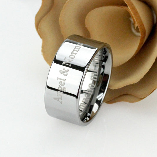 Men's Women's Tungsten Wedding Band Promise Ring Personalized Outside Inside Custom Engraving 12mm Flat Ring for Men, Personalized Ring