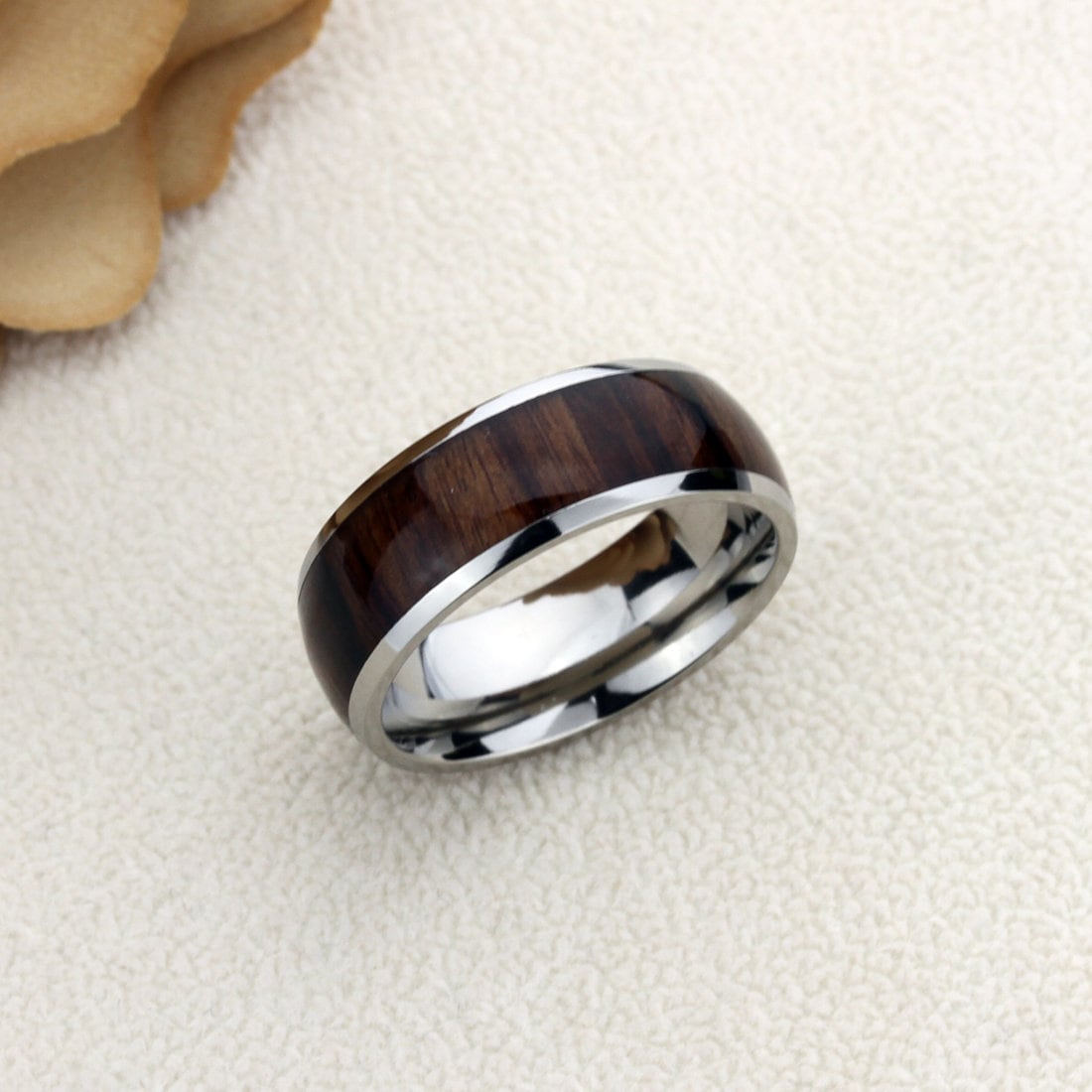 Titanium Wood Wedding Band,Men & Women,Titanium Wood Wedding Band,8mm,Rosewood Inlay,Natural Wood Ring For Men Women,Mens Wedding Band