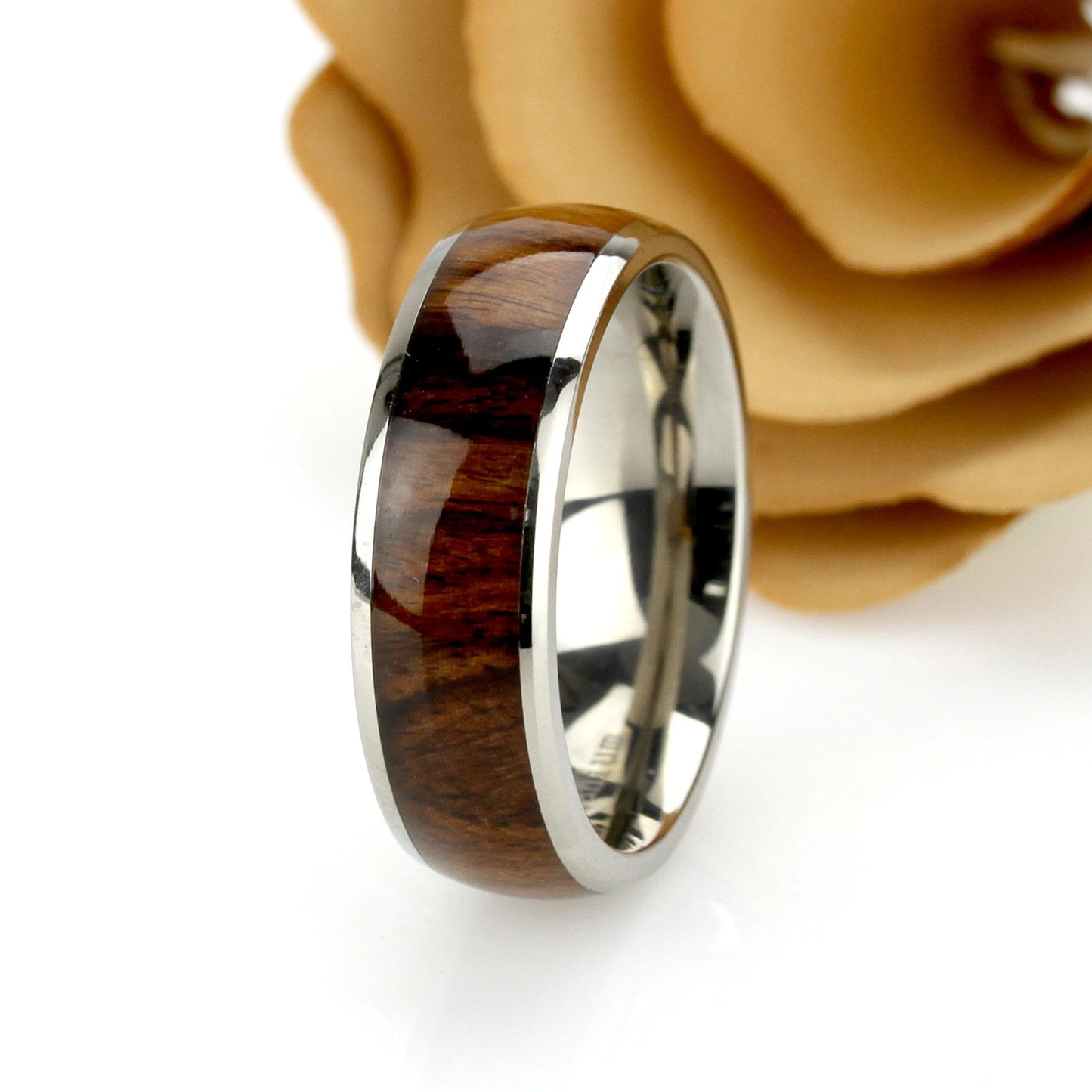 Titanium Wood Wedding Band,Men & Women,Titanium Wood Wedding Band,8mm,Rosewood Inlay,Natural Wood Ring For Men Women,Mens Wedding Band