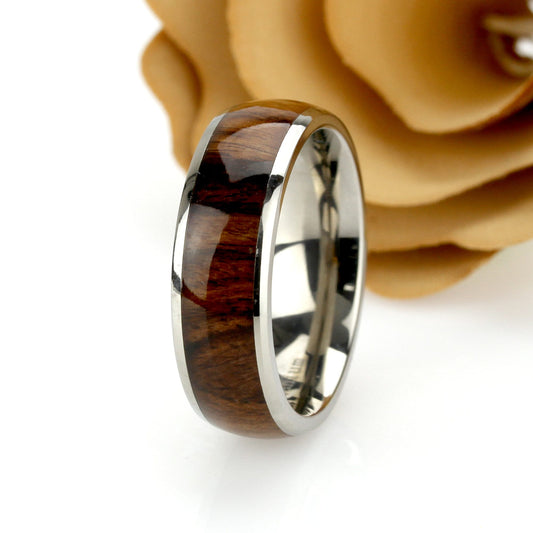 Titanium Wood Wedding Band,Men & Women,Titanium Wood Wedding Band,8mm,Rosewood Inlay,Natural Wood Ring For Men Women,Mens Wedding Band