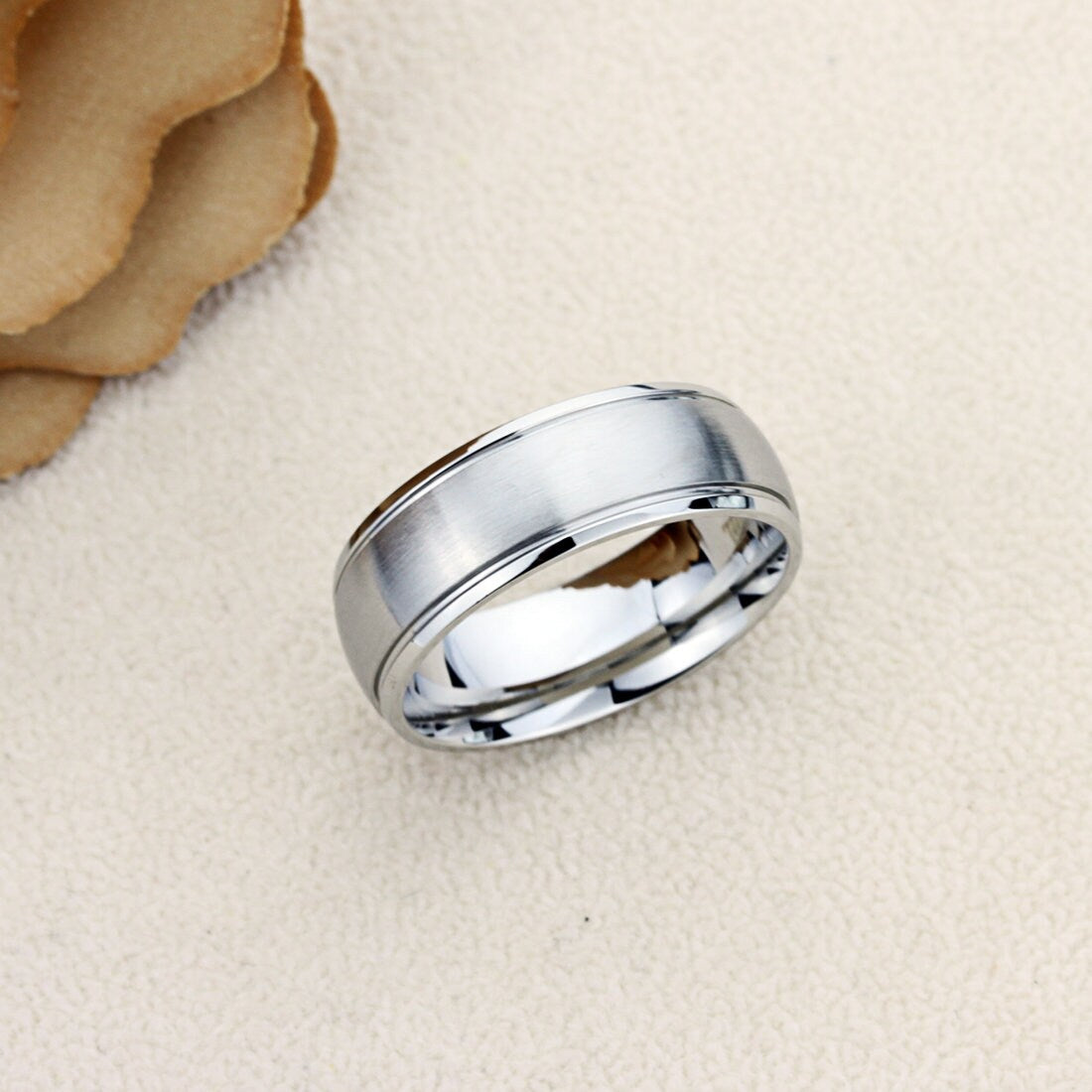 His And Hers Stainless Steel Wedding Band Set, 8mm, 6mm, Matte Dome Ring, Stainless Steel Promise Ring Set, Steel Ring For Couple