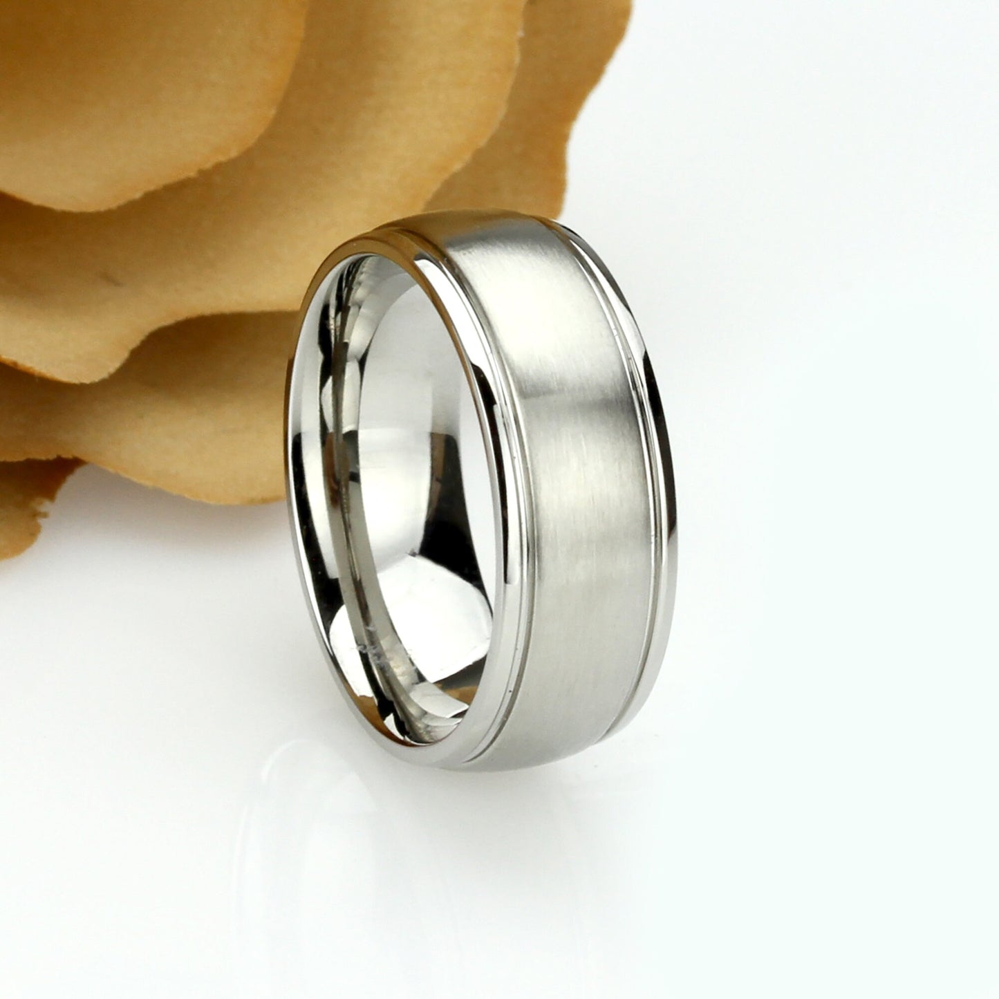 His And Hers Stainless Steel Wedding Band Set, 8mm, 6mm, Matte Dome Ring, Stainless Steel Promise Ring Set, Steel Ring For Couple