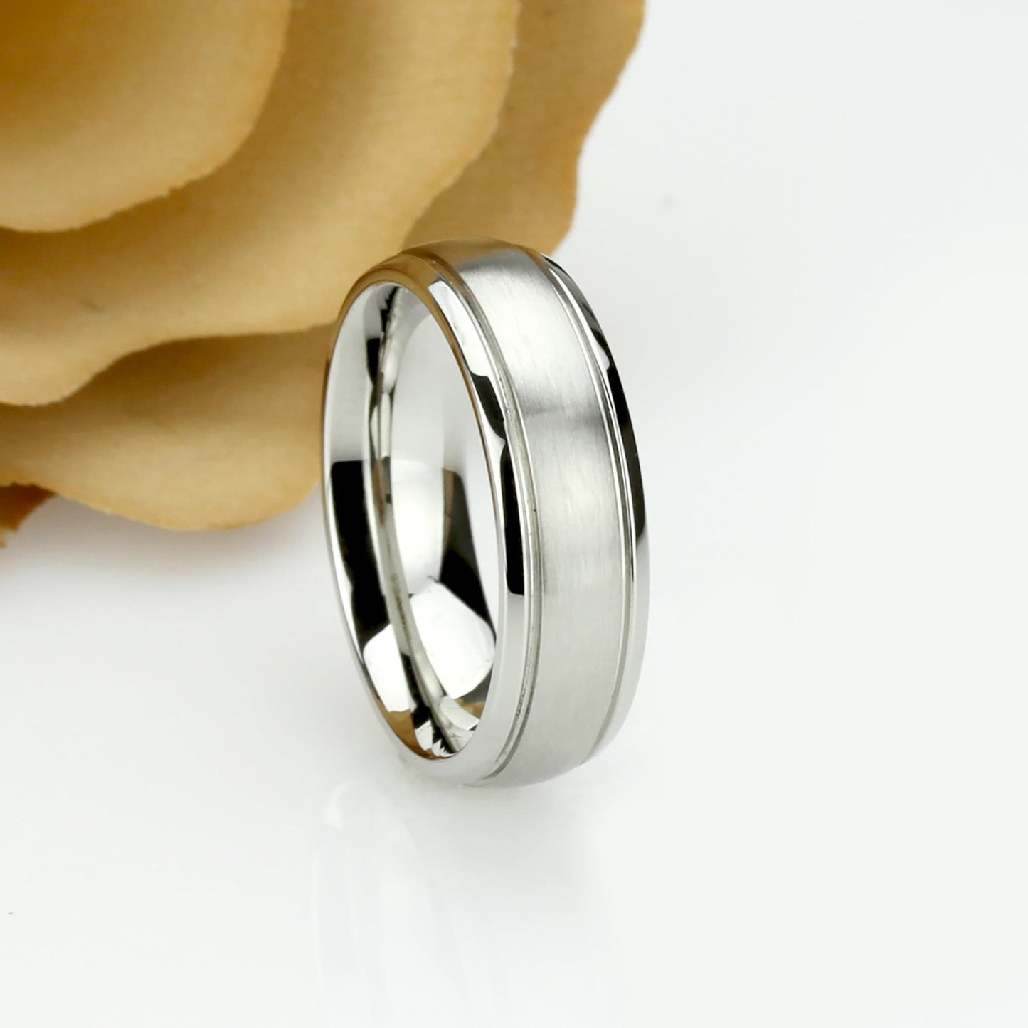 His And Hers Stainless Steel Wedding Band Set, 8mm, 6mm, Matte Dome Ring, Stainless Steel Promise Ring Set, Steel Ring For Couple