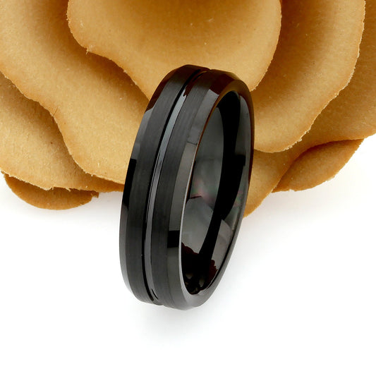 Tungsten Ring, Women's Tungsten Wedding Band, Women's Black Wedding Band, Black Tungsten Ring Band, Anniversary Ring, 6mm Grooved Ring