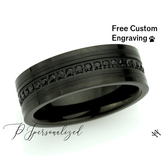 8mm Tungsten Wedding Band Men, Tungsten Black Stone Eternity Ring, Tungsten Promise Ring For Men Mens Tungsten Wedding Band Ring