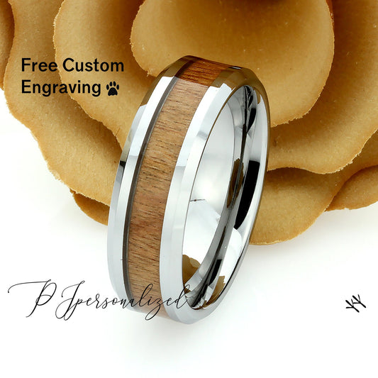 Tungsten Ring, Men's Tungsten Wedding Band, Men's Tungsten Ring, Tungsten Band, Anniversary Ring, Personalized Ring, 8mm Wood Inlay Ring