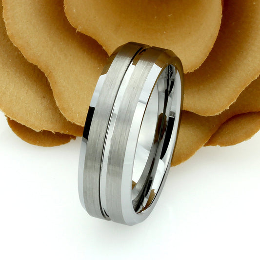 Tungsten Ring, Men's Tungsten Wedding Band, Men's Tungsten Ring, Tungsten Band, Anniversary Ring, Personalized Ring, 7mm Grooved Ring
