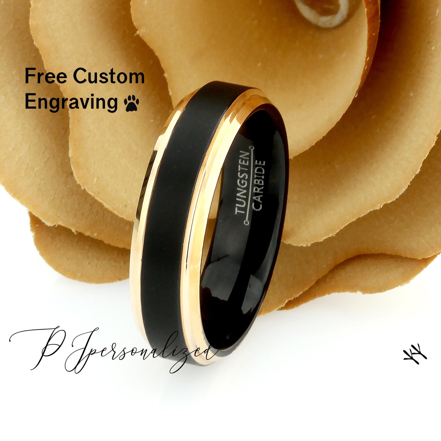 Tungsten Ring, Men's Tungsten Wedding Band, Men's Black Wedding Band, Black Tungsten Ring, Tungsten Band, Anniversary Ring, 6mm Rose Gold