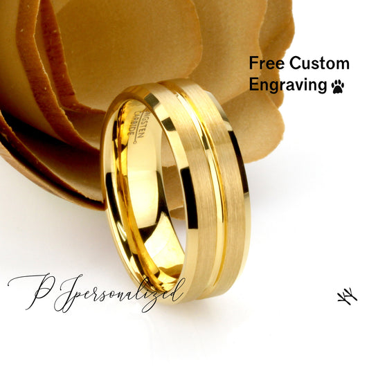 Gold Tungsten Wedding Band Men, 8mm Gold Men's Tungsten Ring, Gold Tungsten Promise Ring For Men, Husband Gift