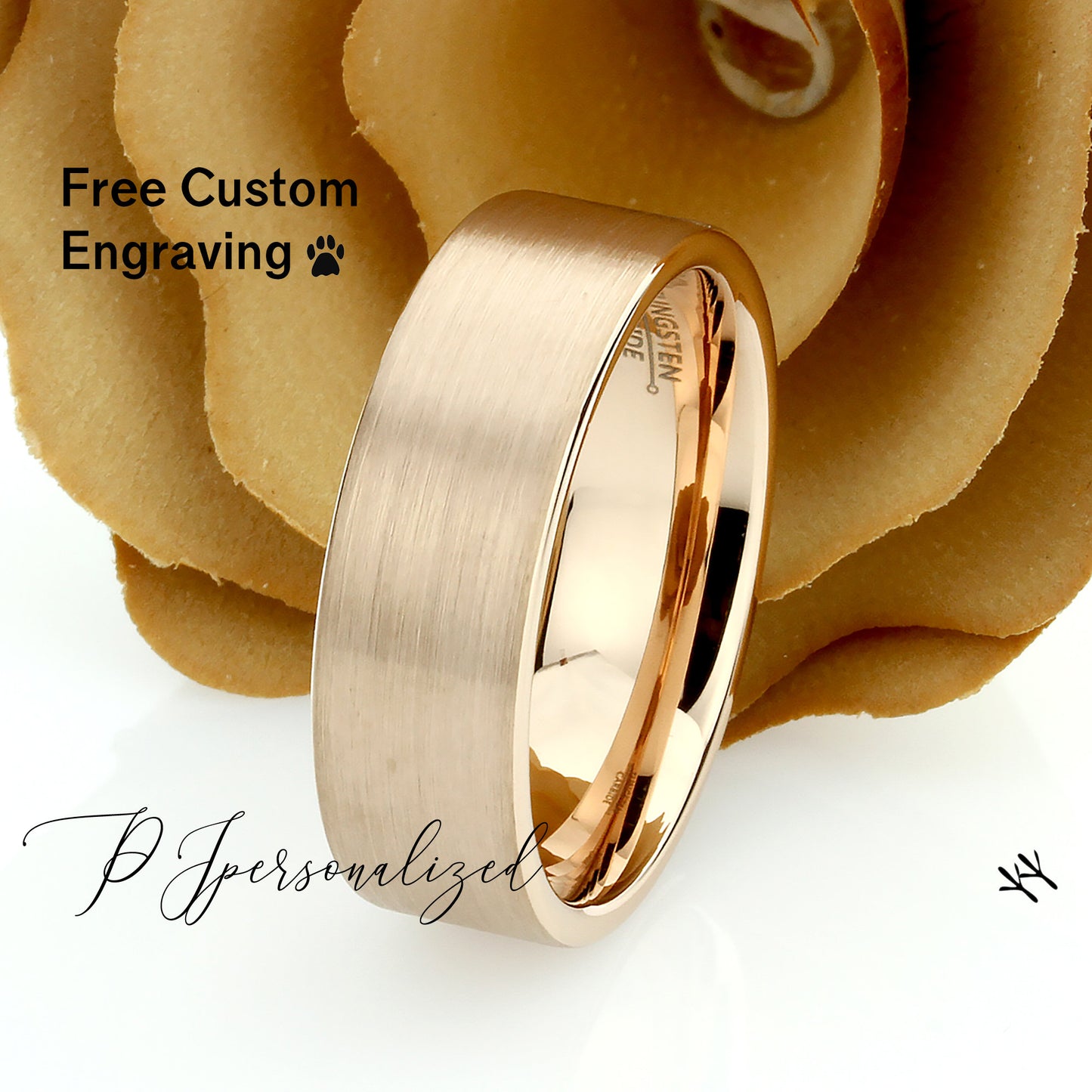 Mens Wedding Band, 8mm Rose Gold Tungsten Promise Ring For Men, Tungsten Rose Gold Matte Engagement Ring, Mens Personalized Wedding Ring