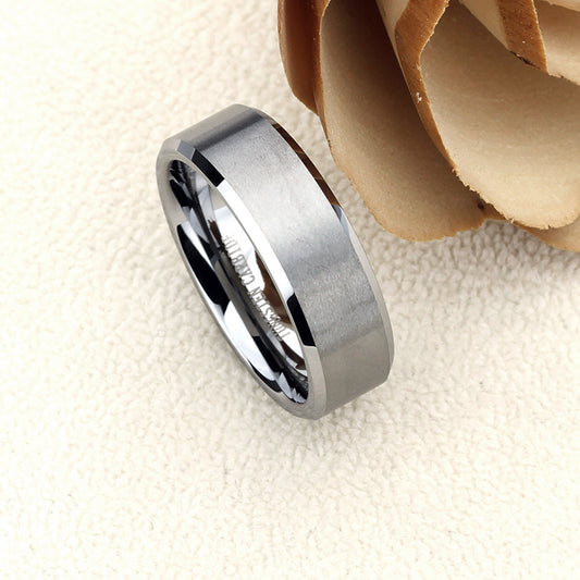 Mens Wedding Band Tungsten,Mens Tungsten Ring,8mm,Matte Finished Top Beveled,Engagement Ring,Promise Ring, Rings for Men, Husband Gift