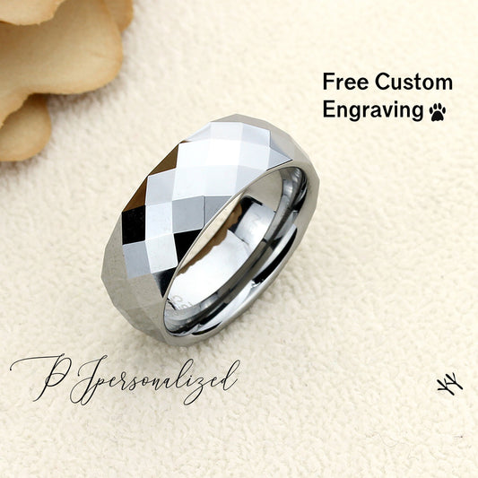 Mens Wedding Band Tungsten,Mens Tungsten Ring,8mm,Faceted Dome,Engagement Ring,Promise Ring, Rings for Men, Husband Gift