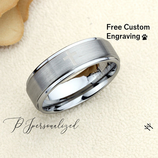 Tungsten Ring, Men's Tungsten Wedding Band, Men's Tungsten Ring, Tungsten Band, Anniversary Ring, Personalized Ring, 8mm Cross Pattern Ring