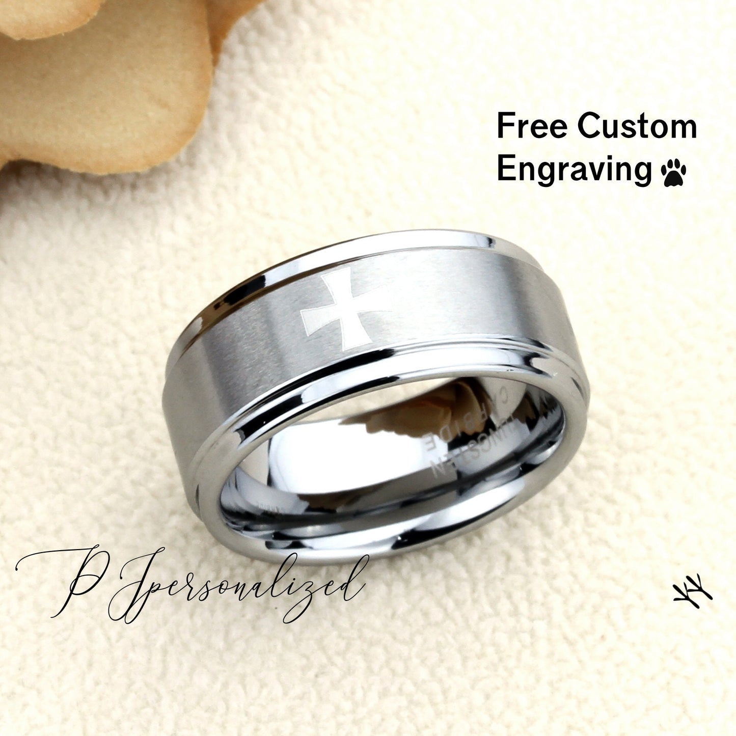 Tungsten Ring, Men's Tungsten Wedding Band, Men's Tungsten Ring, Tungsten Band, Anniversary Ring, Personalized Ring, 9mm Cross Ring