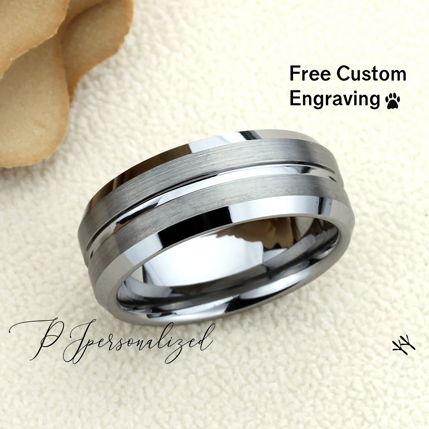 Tungsten Ring, Men's Tungsten Wedding Band, Men's Tungsten Ring, Tungsten Band, Anniversary Ring, Personalized Ring, Grooved 7mm Ring
