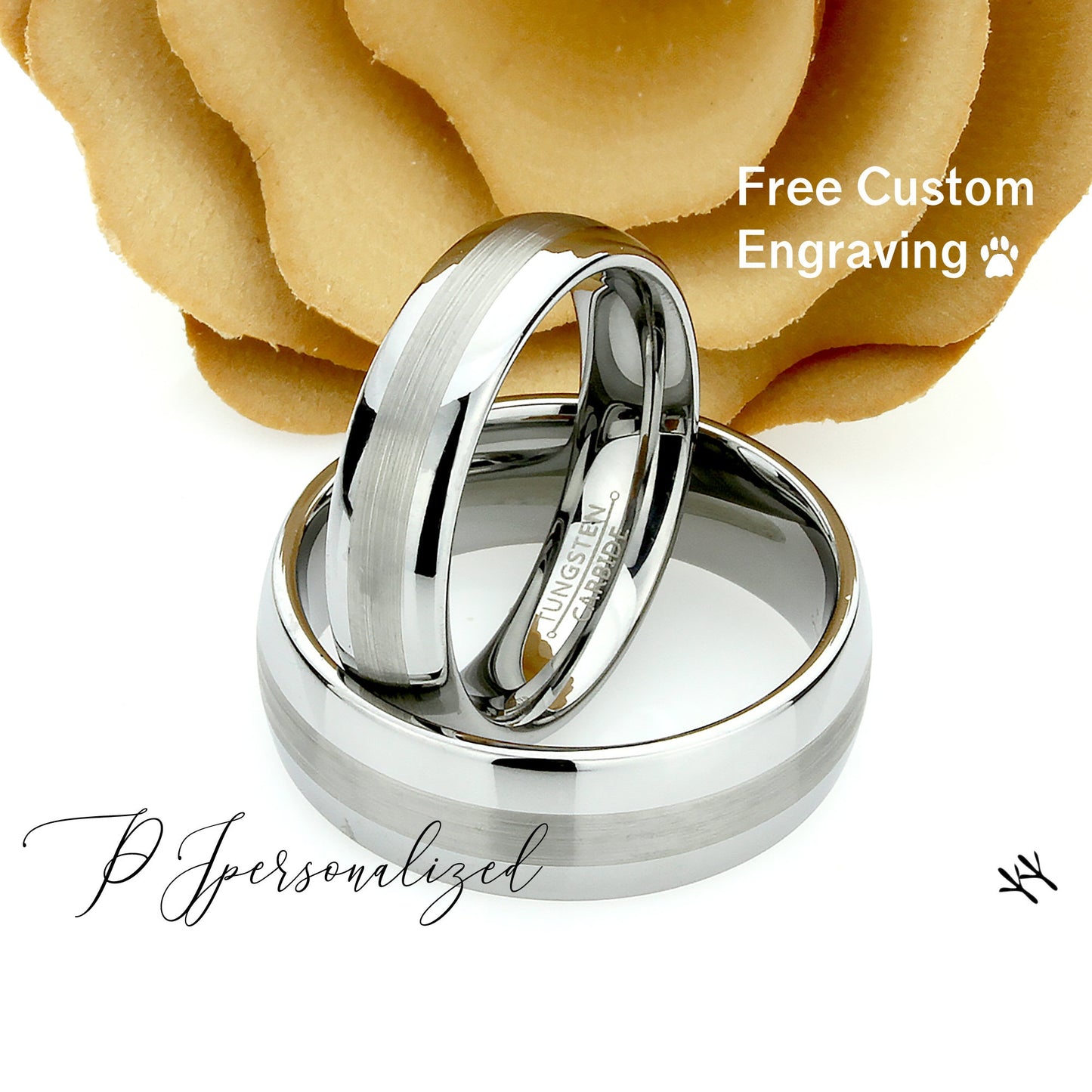 His And Hers Tungsten Wedding Band Set,Men & Women,8mm,6mm,Matte Center Domed Ring,Tungsten Carbide Ring, Promise Ring For Couple, Wood Box