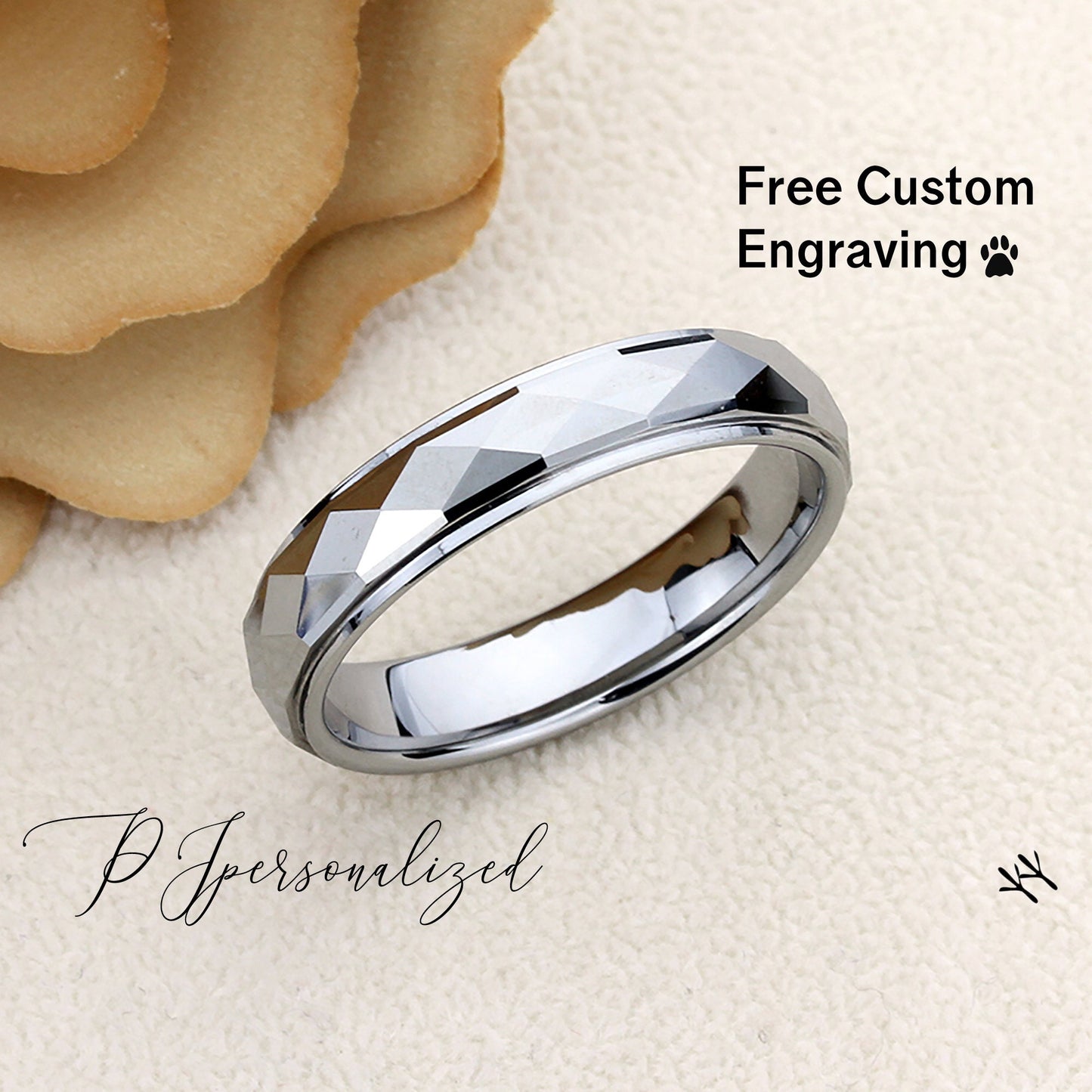 Tungsten Wedding Band Women, Tungsten Ring Women, 5mm Faceted Tungsten Carbide Ring,Tungsten Promise Ring,Womens Promise Ring