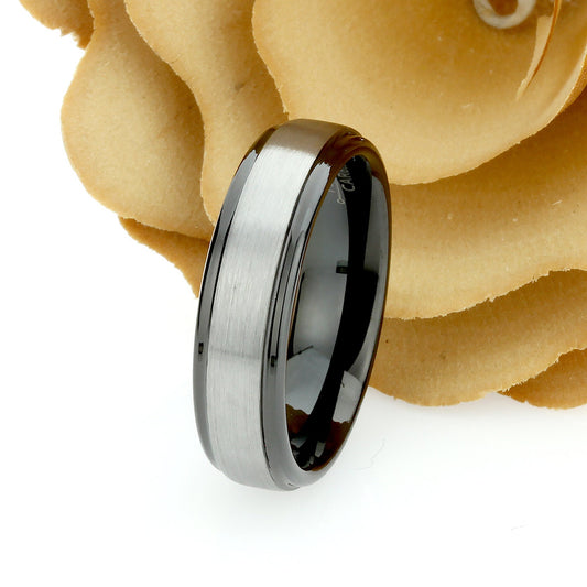 Tungsten Wedding Band Women, Tungsten Ring Women, Black,6mm Matte Gunmetal Center, Tungsten Carbide Ring,Tungsten Ring