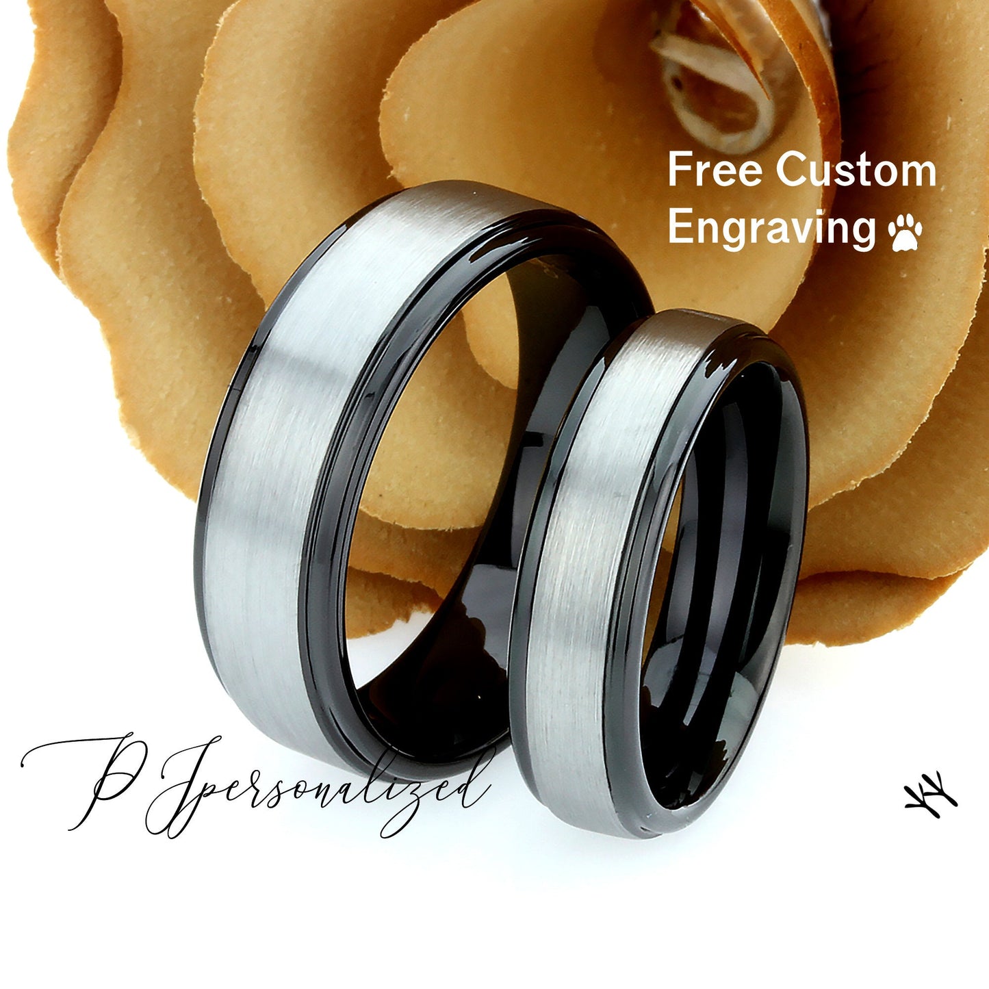 His And Hers Tungsten Wedding Band Set, 8mm, 6mm, Black & Matte Gunmetal Tungsten Ring, Promise Ring For Couple, Couple Gift