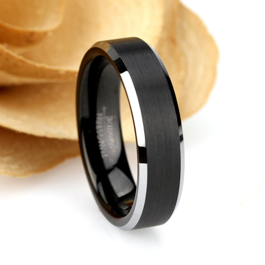 His And Hers Tungsten Wedding Band Set,Men & Women,6mm/4mm,Two Tone Matte Black Tungsten Carbide Ring, Promise Ring For Couple