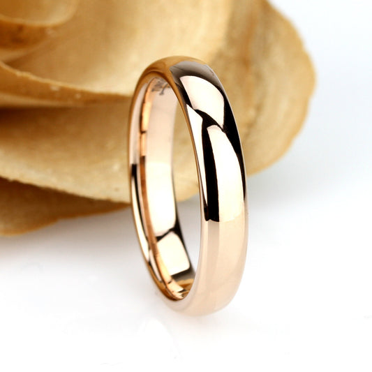 Hers Tungsten Wedding Band, Women 4mm Domed Rose Gold Tungsten Carbide Ring, Skinny Wedding Band