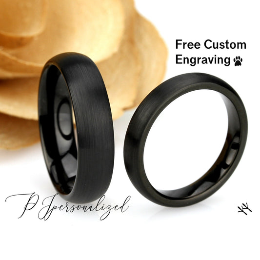 His And Hers Tungsten Wedding Band Set, Men & Women, 6mm/4mm, Matte Domed, Black Tungsten Carbide Ring, Promise Ring For Couple
