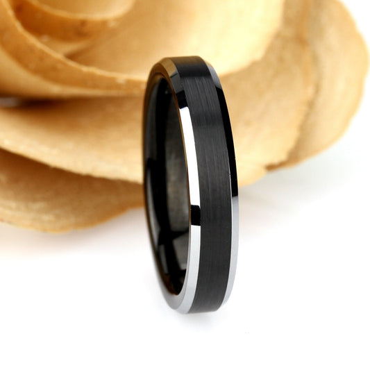 Tungsten Ring, Women's Tungsten Wedding Band, Women's Black & Silver Wedding Band, Black Tungsten Ring Band, Anniversary Ring, 4mm Ring