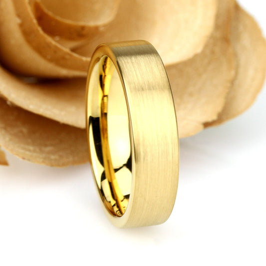 Tungsten Ring, Men's Tungsten Wedding Band, Men's Yellow Gold Wedding Band, Tungsten Ring, Band, Anniversary Ring, 6m Brushed Flat Ring