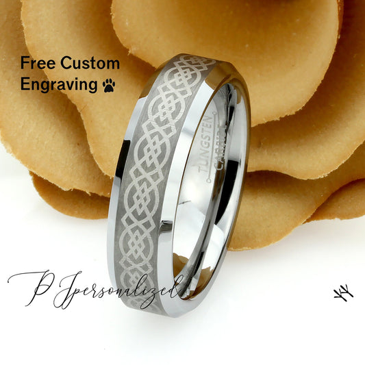 Tungsten Ring, Women's Tungsten Wedding Band, Women's Tungsten Ring Band, Anniversary Ring, Personalized Ring, 6mm Celtic Ring, Wooden Box