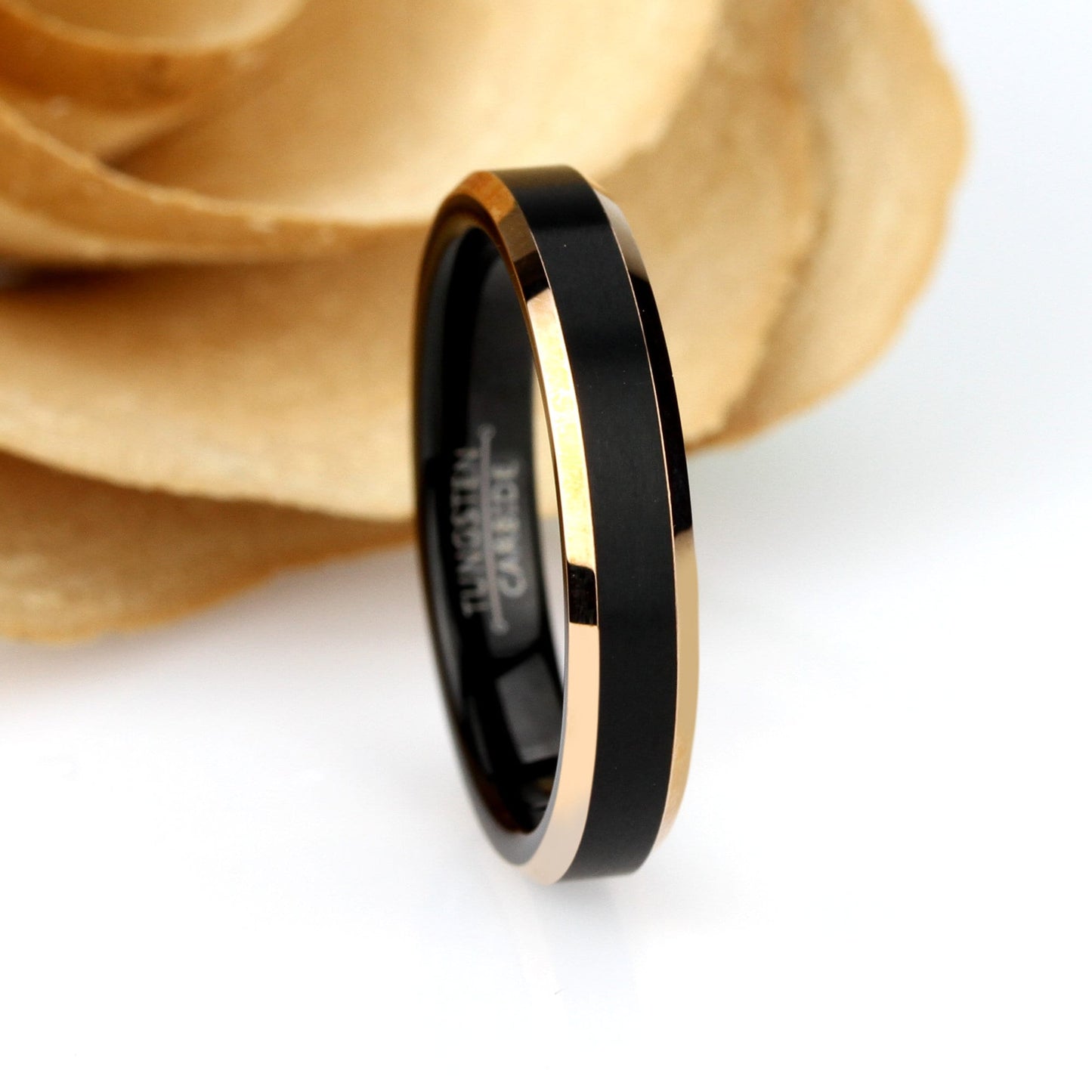 His And Hers Tungsten Wedding Band Set,6mm/4mm,Black & Rose Gold Tone Edges,Tungsten Carbide Ring, Promise Ring For Couple, Couple Gift