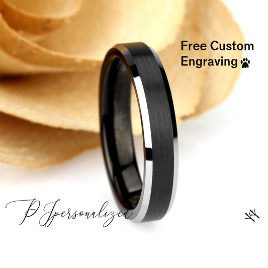 Tungsten Ring, Women's Tungsten Wedding Band, Women's Black & Silver Wedding Band, Black Tungsten Ring Band, Anniversary Ring, 4mm Ring