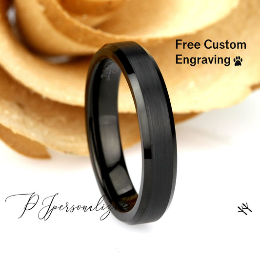 Tungsten Ring, Women's Tungsten Wedding Band, Women's Black Wedding Band, Black Tungsten Ring Band, Anniversary Ring, 4mm Brushed Ring