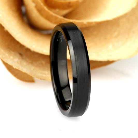 Tungsten Ring, Women's Tungsten Wedding Band, Women's Black Wedding Band, Black Tungsten Ring Band, Anniversary Ring, 4mm Brushed Ring