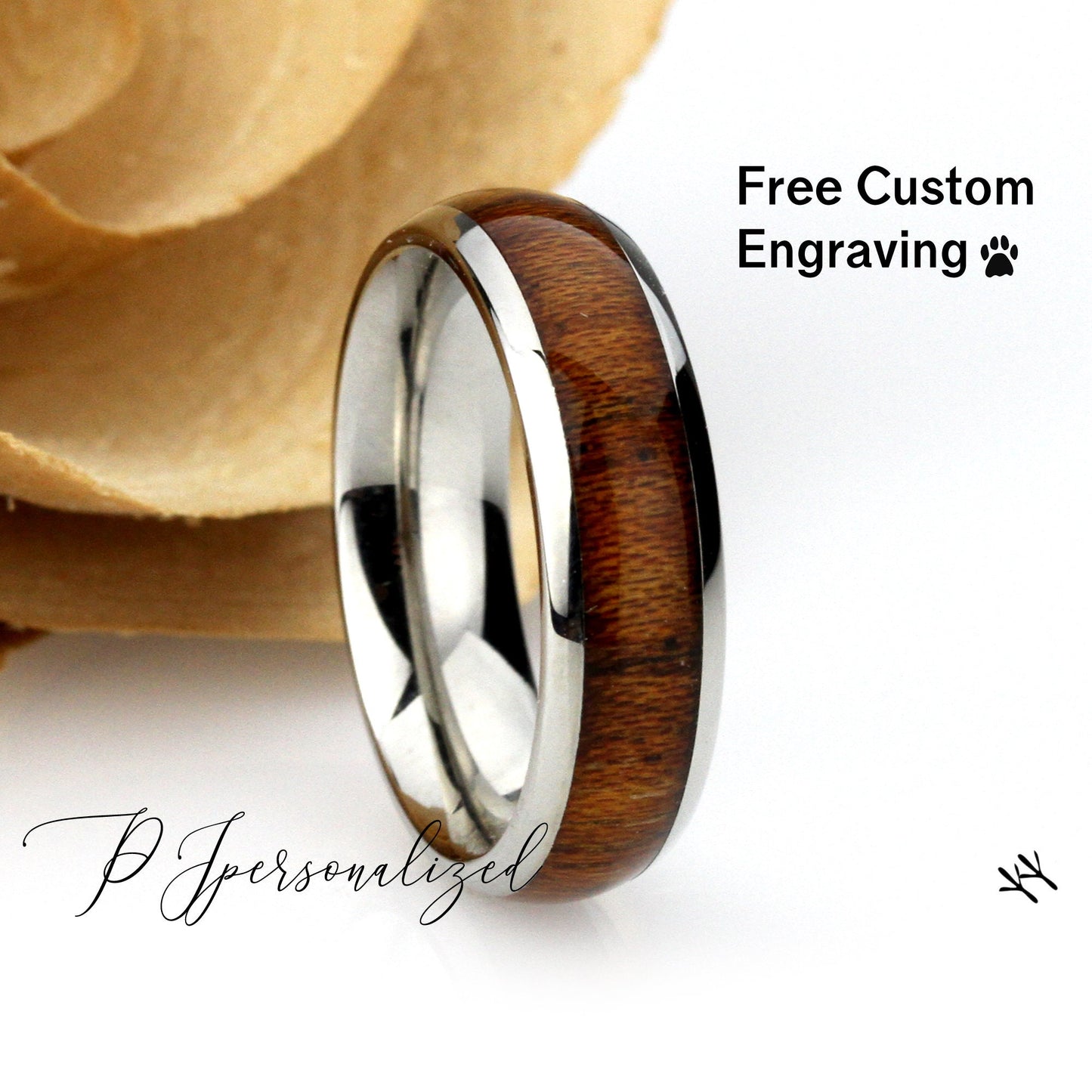 Stainless Steel Wedding Band Men Women, 6mm Wood Inlay Band, Stainless steel Promise Ring Men Women, Stainless Steel Band Ring