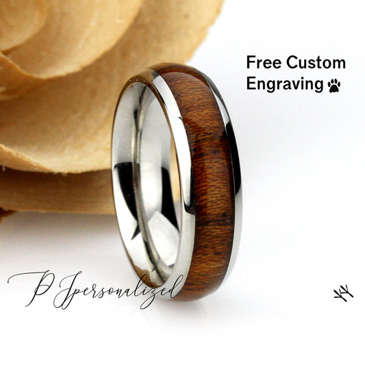 Stainless Steel Wedding Band Men Women, 6mm Wood Inlay Band, Stainless steel Promise Ring Men Women, Stainless Steel Band Ring