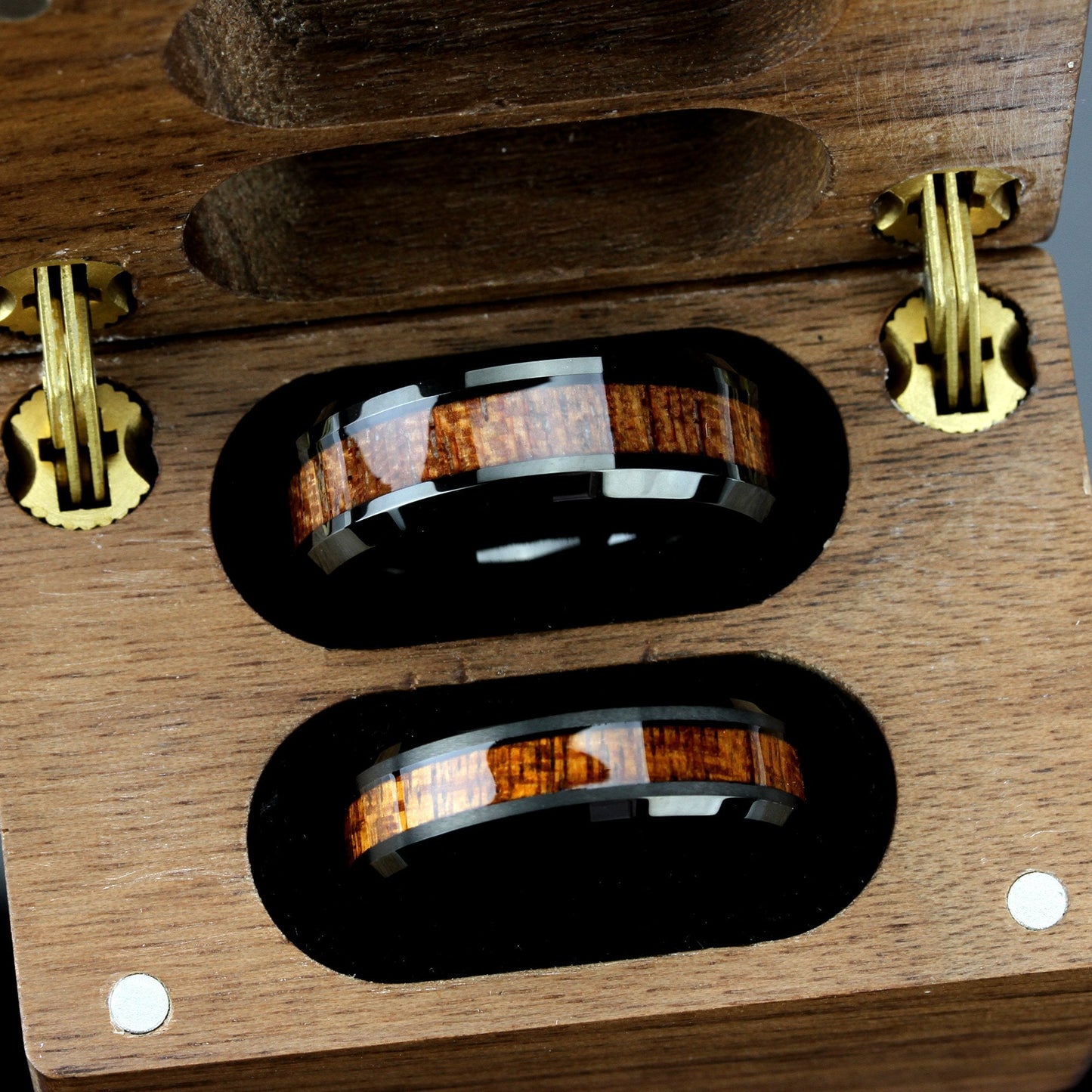 His And Hers Tungsten Wedding Band Set,Men & Women,8mm,6mm,Hawaiian Koa Wood Inlay, Tungsten Carbide Ring, Promise Ring For Couple, Wood Box