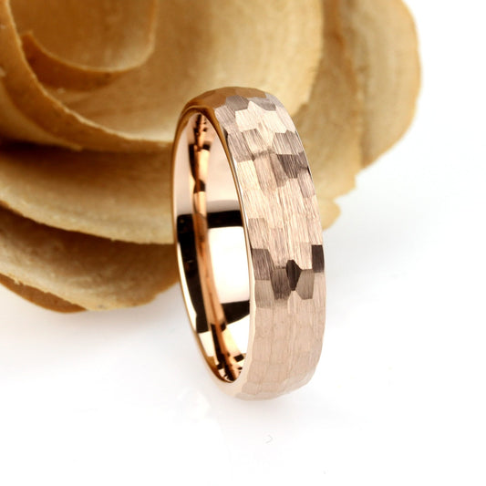 Tungsten Ring, Tungsten Wedding Band, Rose Gold Wedding Band, Tungsten Ring Band, Anniversary Ring, 6mm Hammered Ring