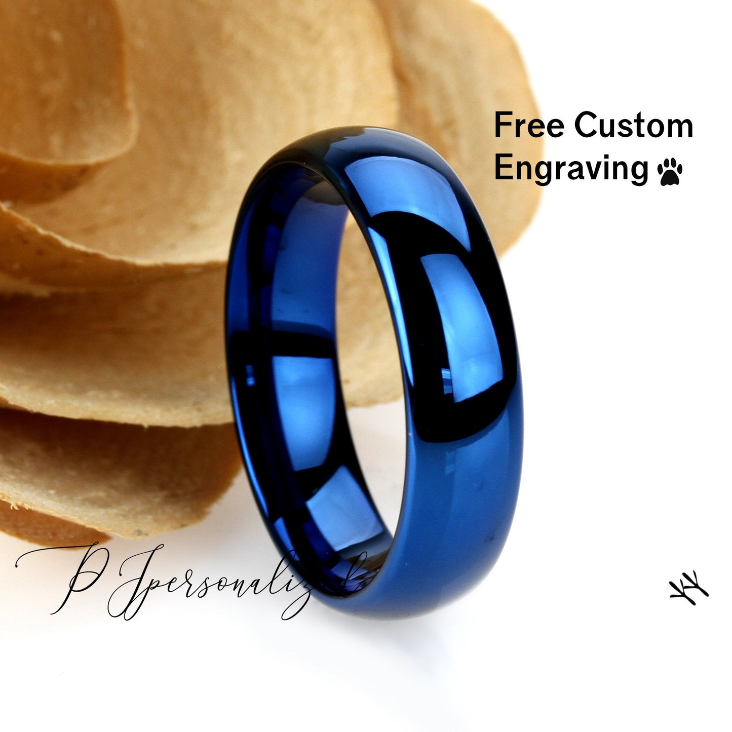 Tungsten Wedding Band Women Blue, 6mm Domed Classy Tungsten Carbide Ring, Tungsten Promise Ring, Womens Promise Ring