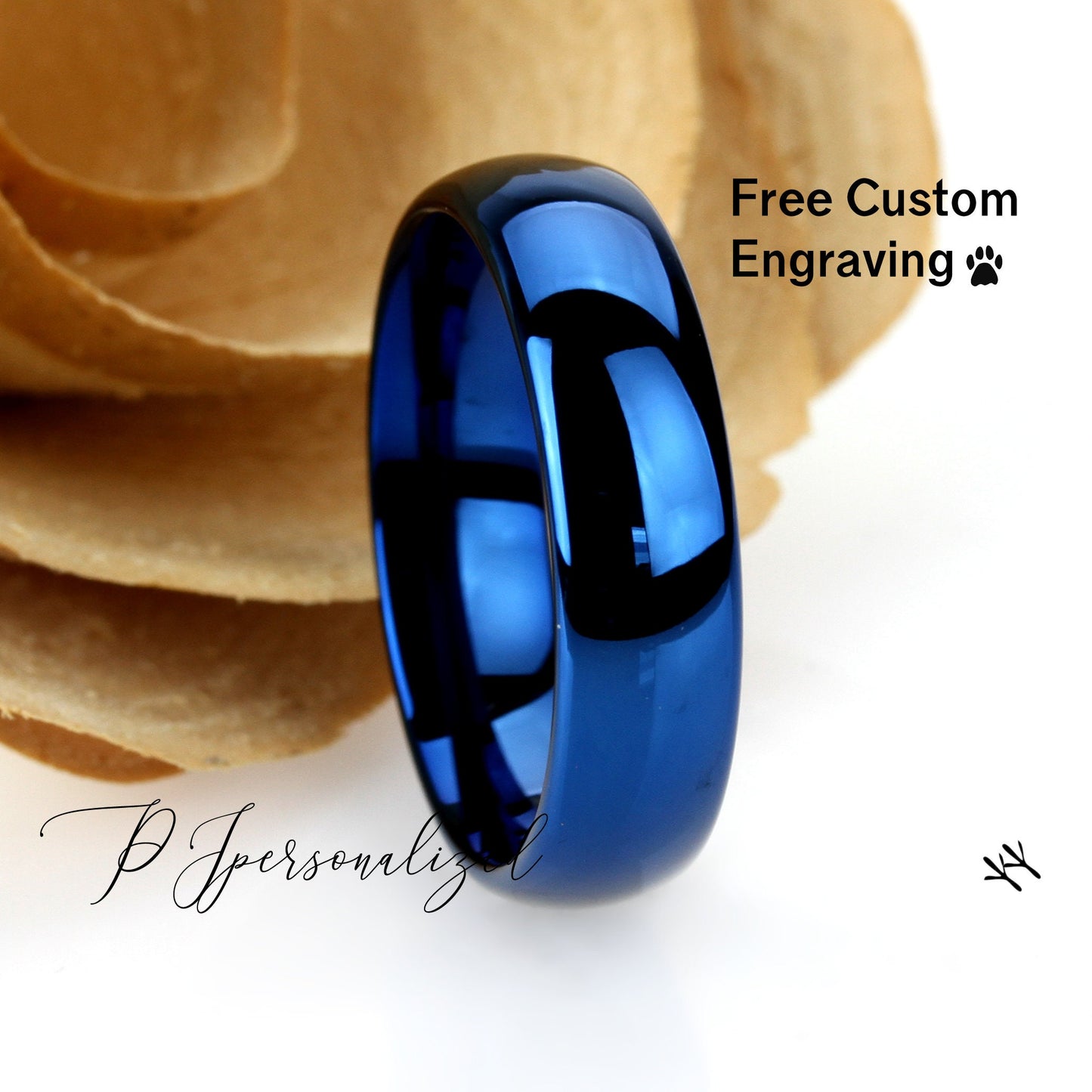 Tungsten Wedding Band Women Blue, 6mm Domed Classy Tungsten Carbide Ring, Tungsten Promise Ring, Womens Promise Ring