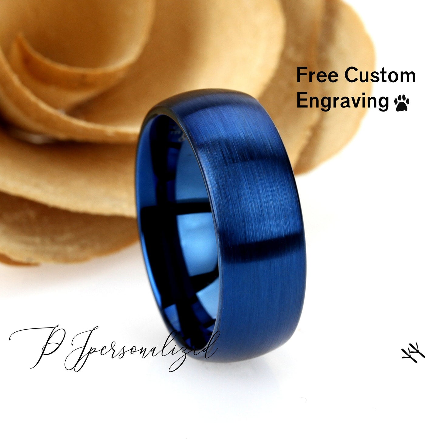 Tungsten Wedding Band Men Blue, 8mm Domed Brushed Tungsten Ring For Men, Mens Blue Tungsten Promise Ring, Husband Gift