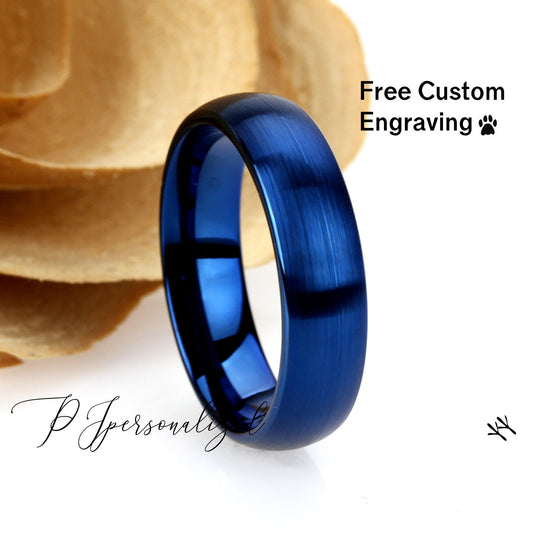 Tungsten Wedding Band Women Blue, 6mm Domed Brushed Tungsten Carbide Ring, Tungsten Promise Ring, Womens Promise Ring