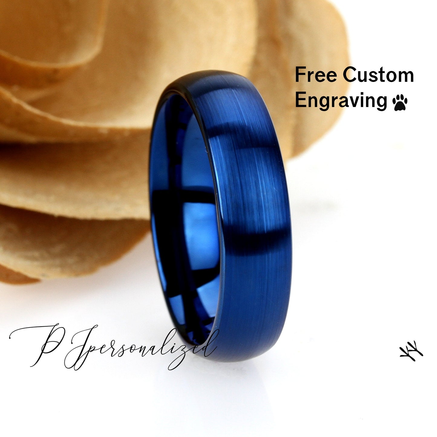 Tungsten Wedding Band Women Blue, 6mm Domed Brushed Tungsten Carbide Ring, Tungsten Promise Ring, Womens Promise Ring