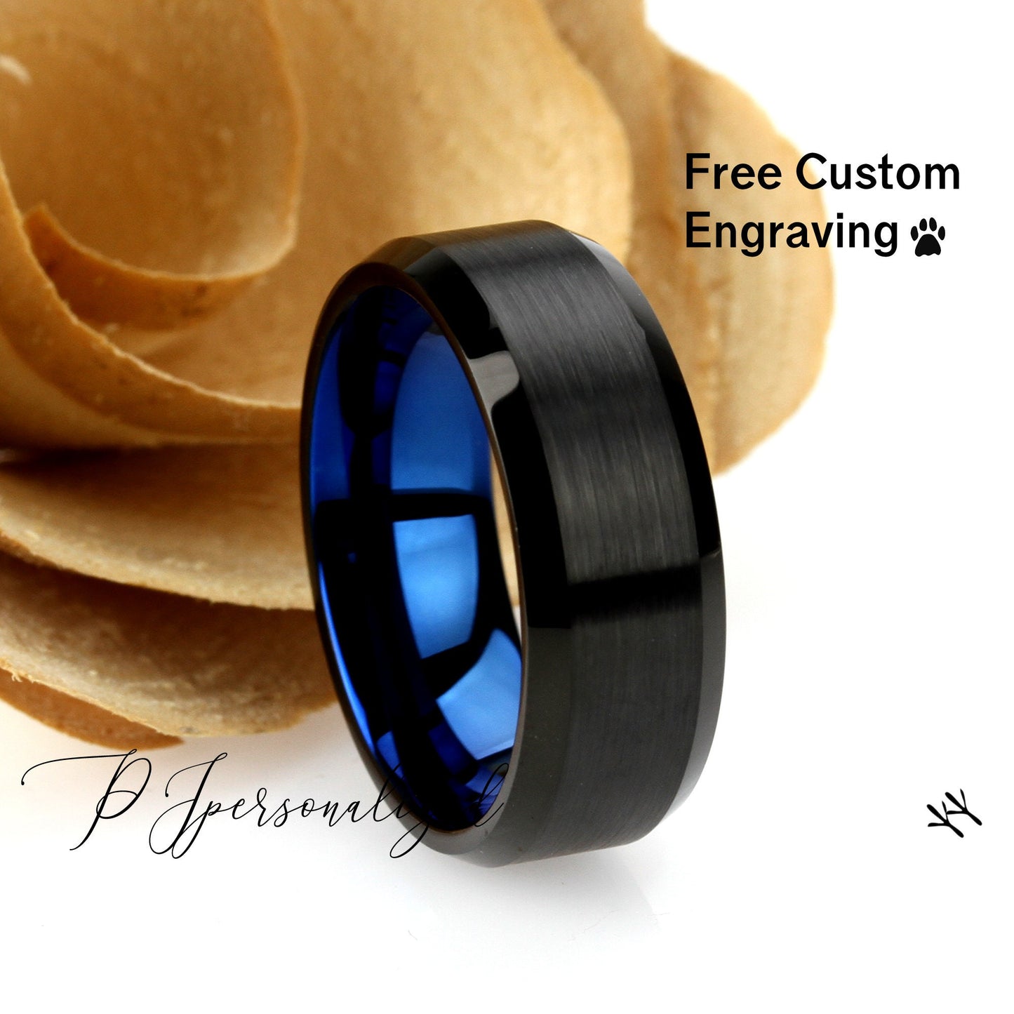 Tungsten Ring, Men's Tungsten Wedding Band, Men's Black Wedding Band, Black Tungsten Ring, Tungsten Band, Anniversary Ring, 8mm Blue Inside